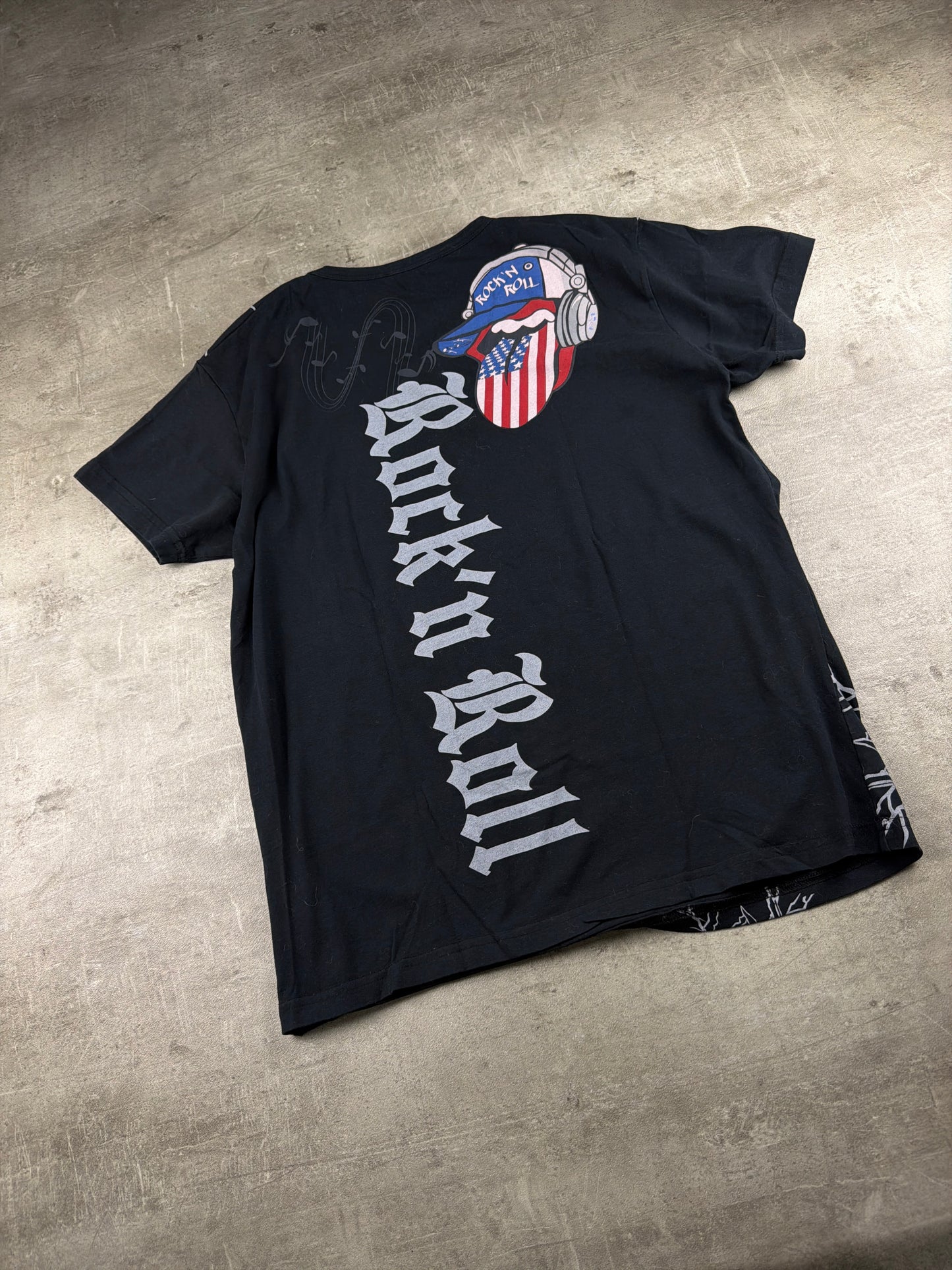 Rusty Neal "Rock 'N' Roll" Graphic Rhinestone Tee - Black / Y2K Rocker Grid