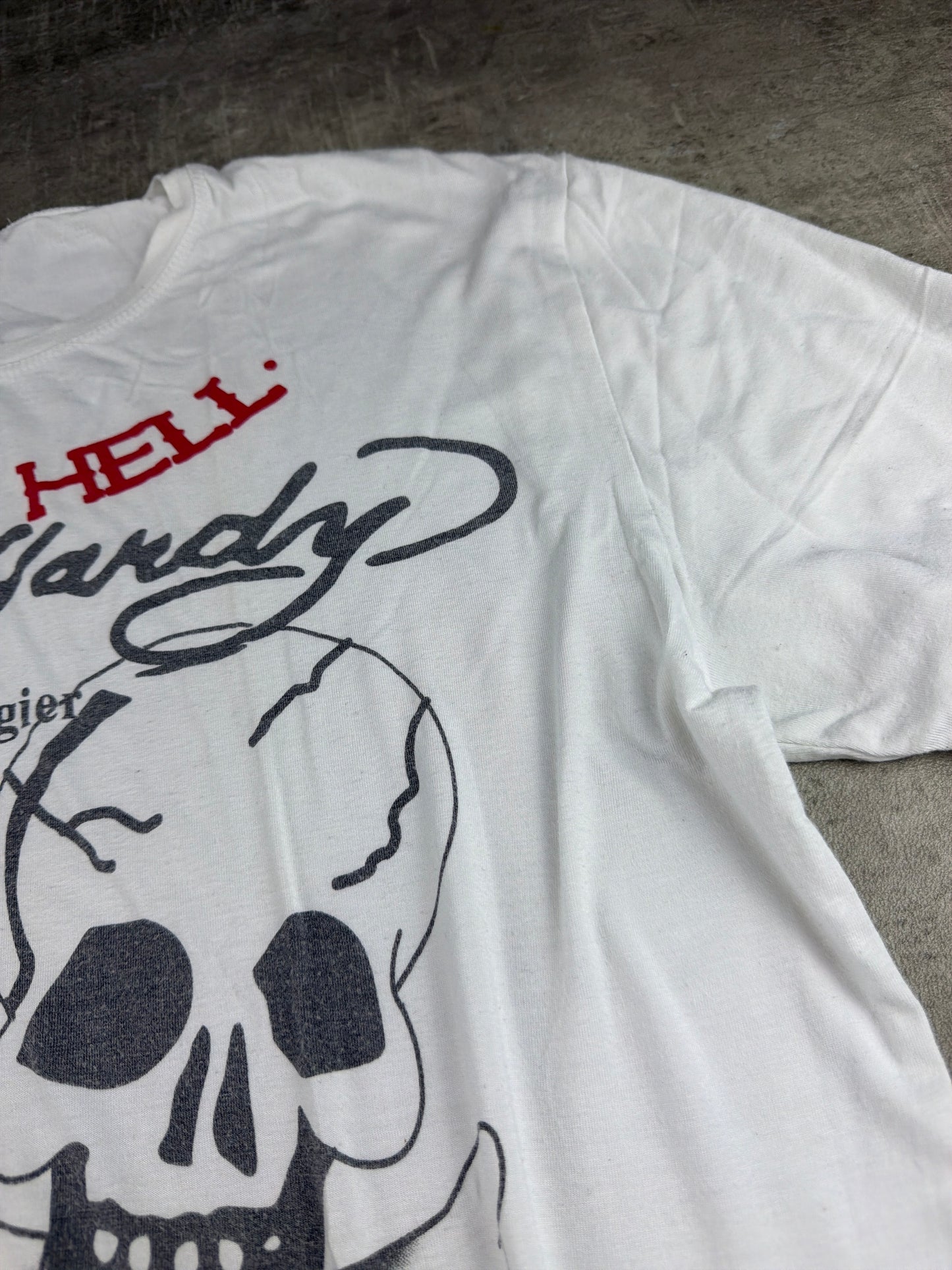 Ed Hardy by Christian Audigier "Born To Raise Hell" Rhinestone Skull Tee - Off-White / Graphic