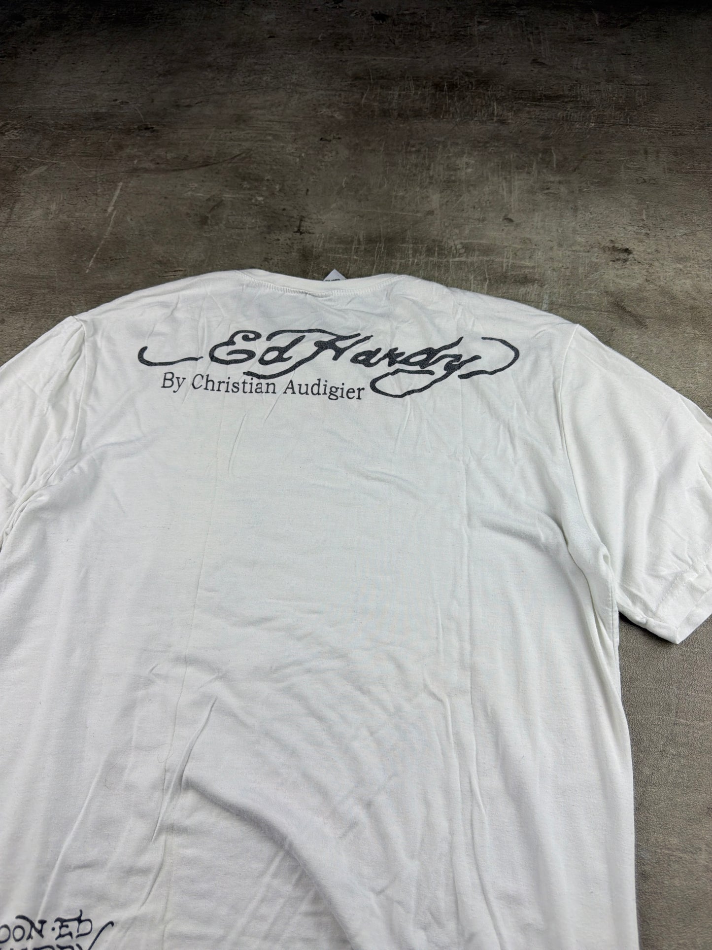 Ed Hardy by Christian Audigier "Born To Raise Hell" Rhinestone Skull Tee - Off-White / Graphic
