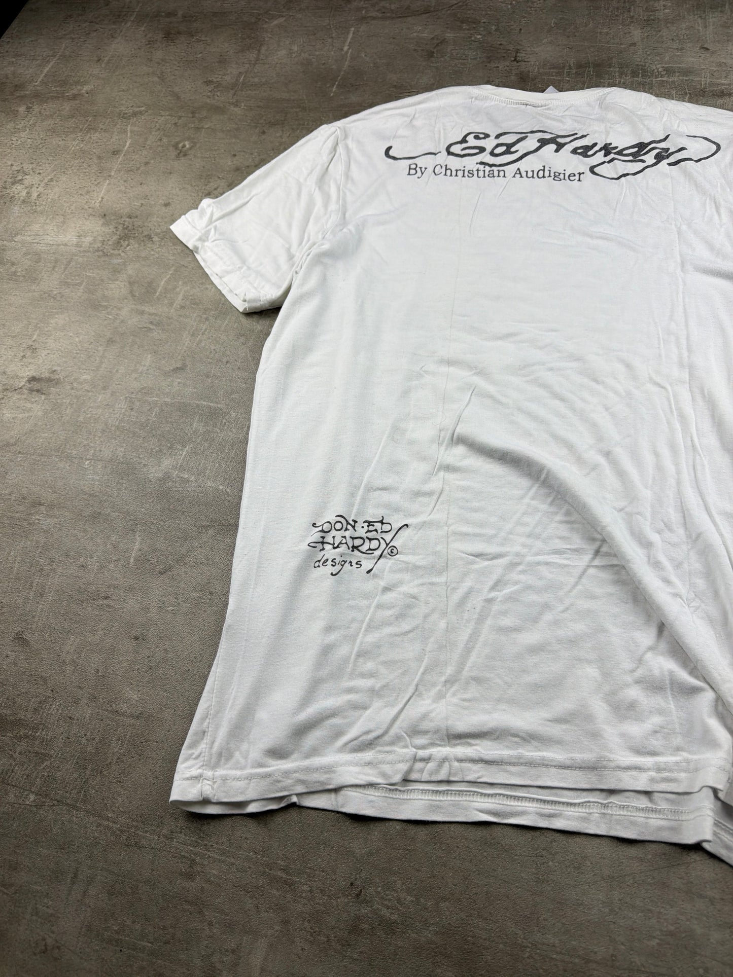 Ed Hardy by Christian Audigier "Born To Raise Hell" Rhinestone Skull Tee - Off-White / Graphic
