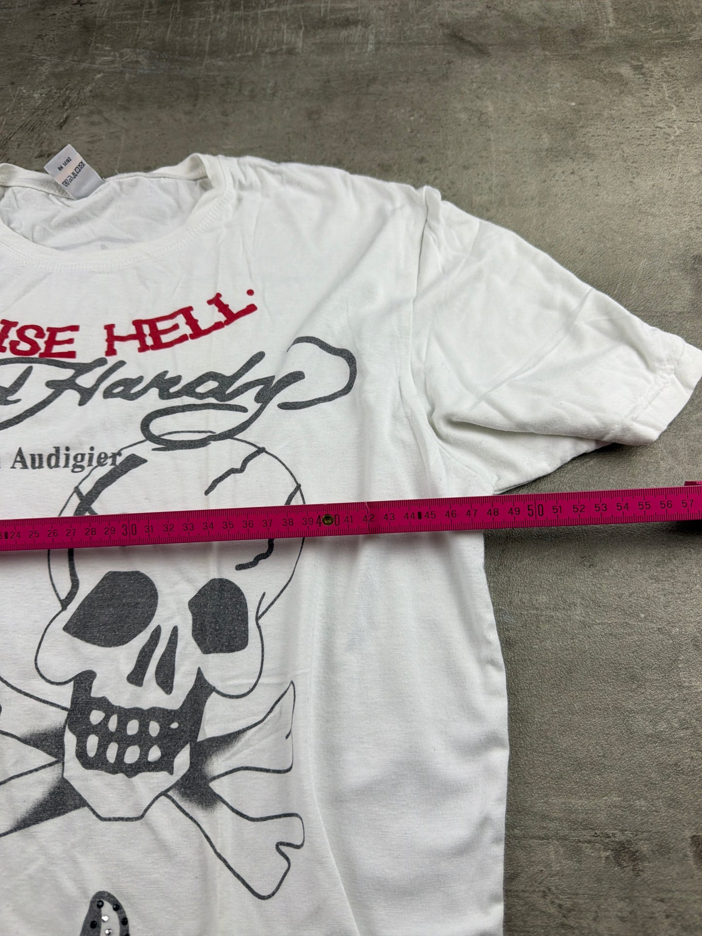 Ed Hardy by Christian Audigier "Born To Raise Hell" Rhinestone Skull Tee - Off-White / Graphic