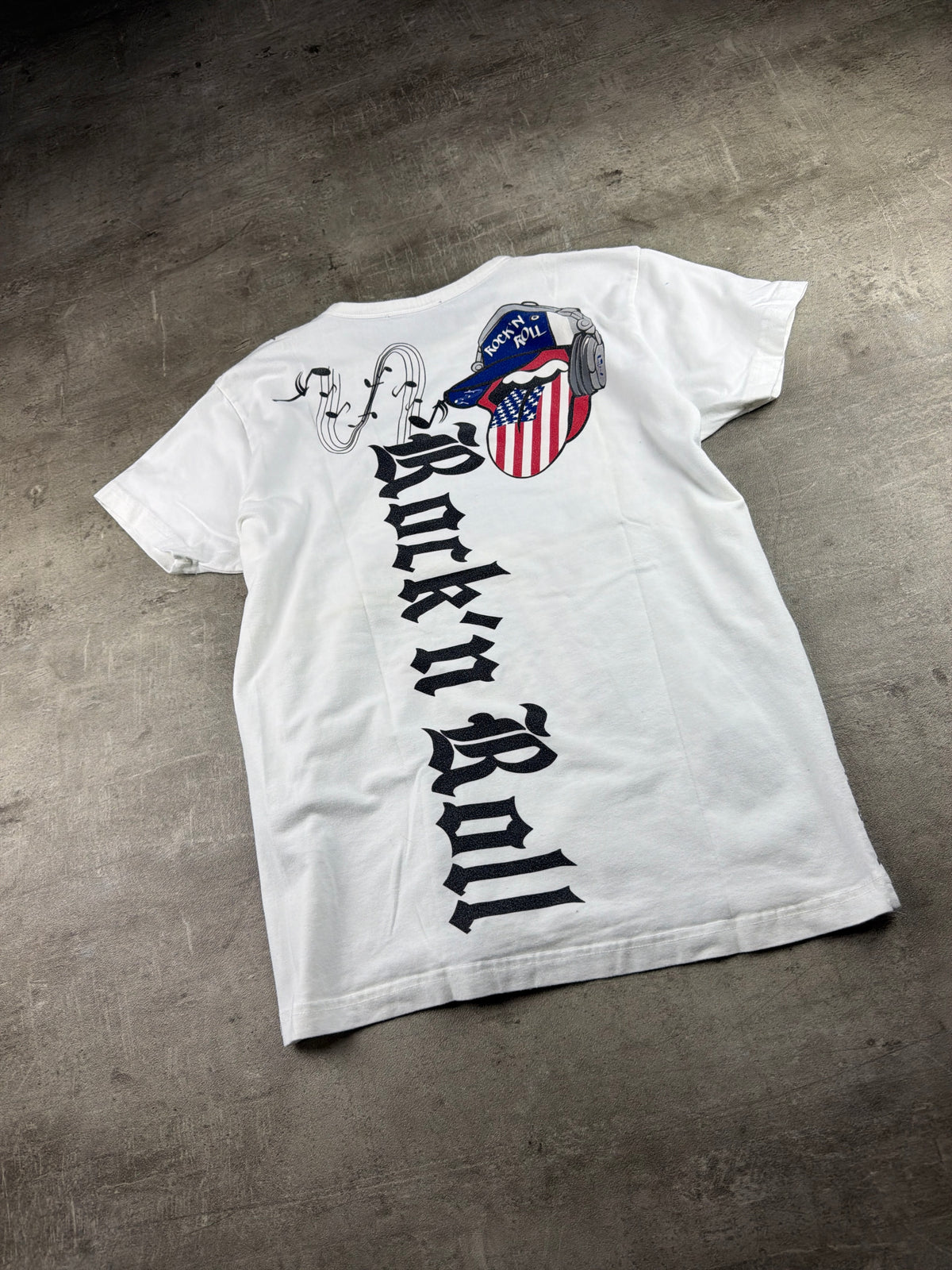 Rusty Neal "Rock'n'Roll" Graphic Rhinestone Tee - White / Graphic Print