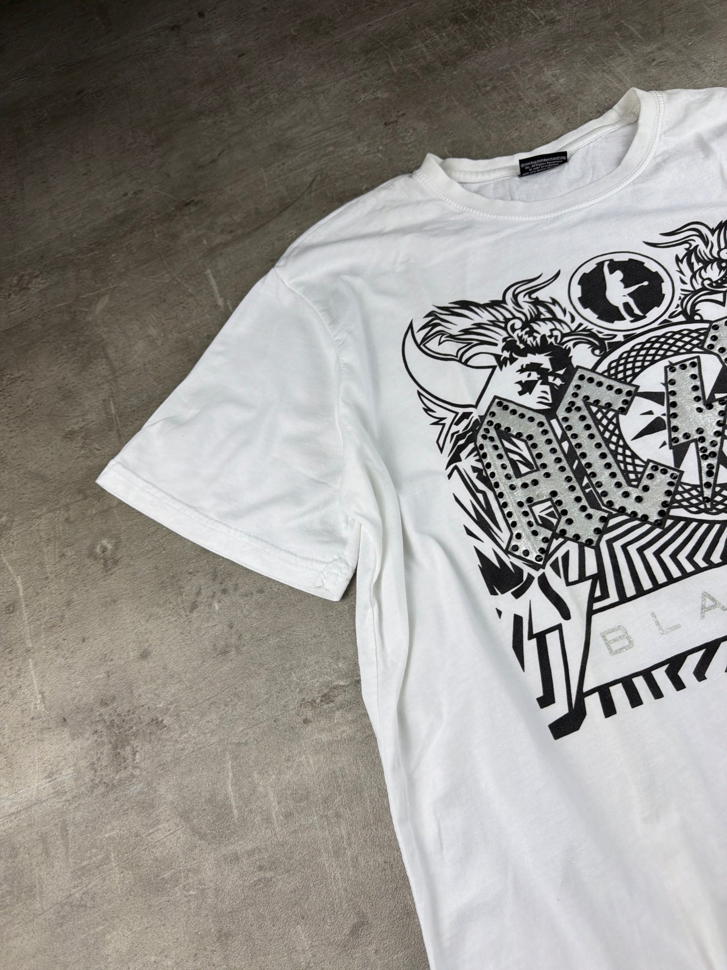 AC/DC Vintage "Black Ice" Graphic Tee - White / Silver Rhinestone