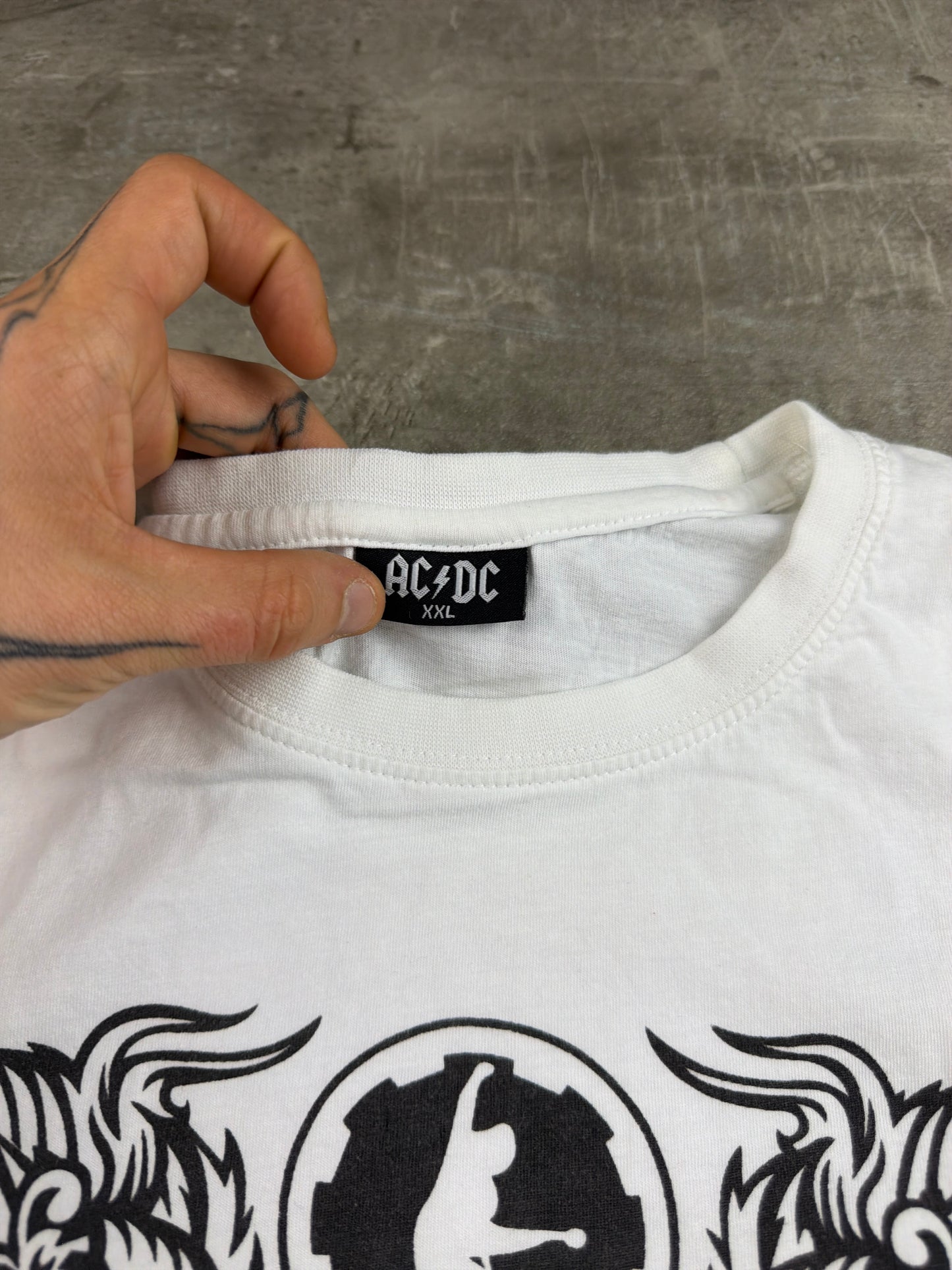 AC/DC Vintage "Black Ice" Graphic Tee - White / Silver Rhinestone