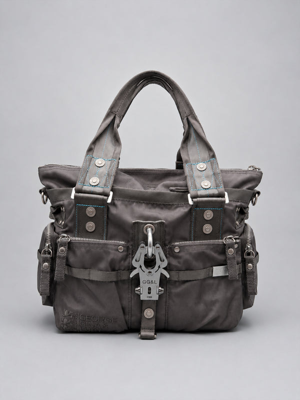George Gina & Lucy "6IX" Nylon Shoulder Bag - Dark Grey / Aqua Contrast Stitches