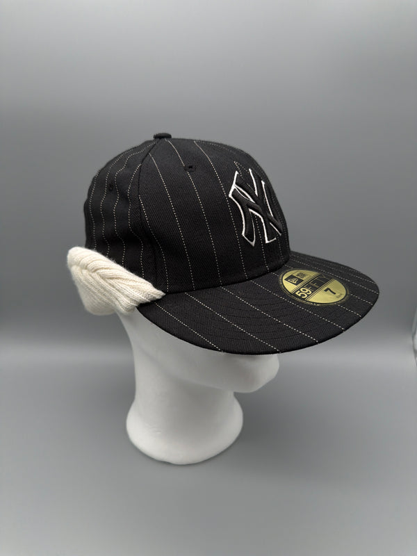 New Era NY Yankees Pinstripe Knit Earflap Fitted Cap - Black / Off-White