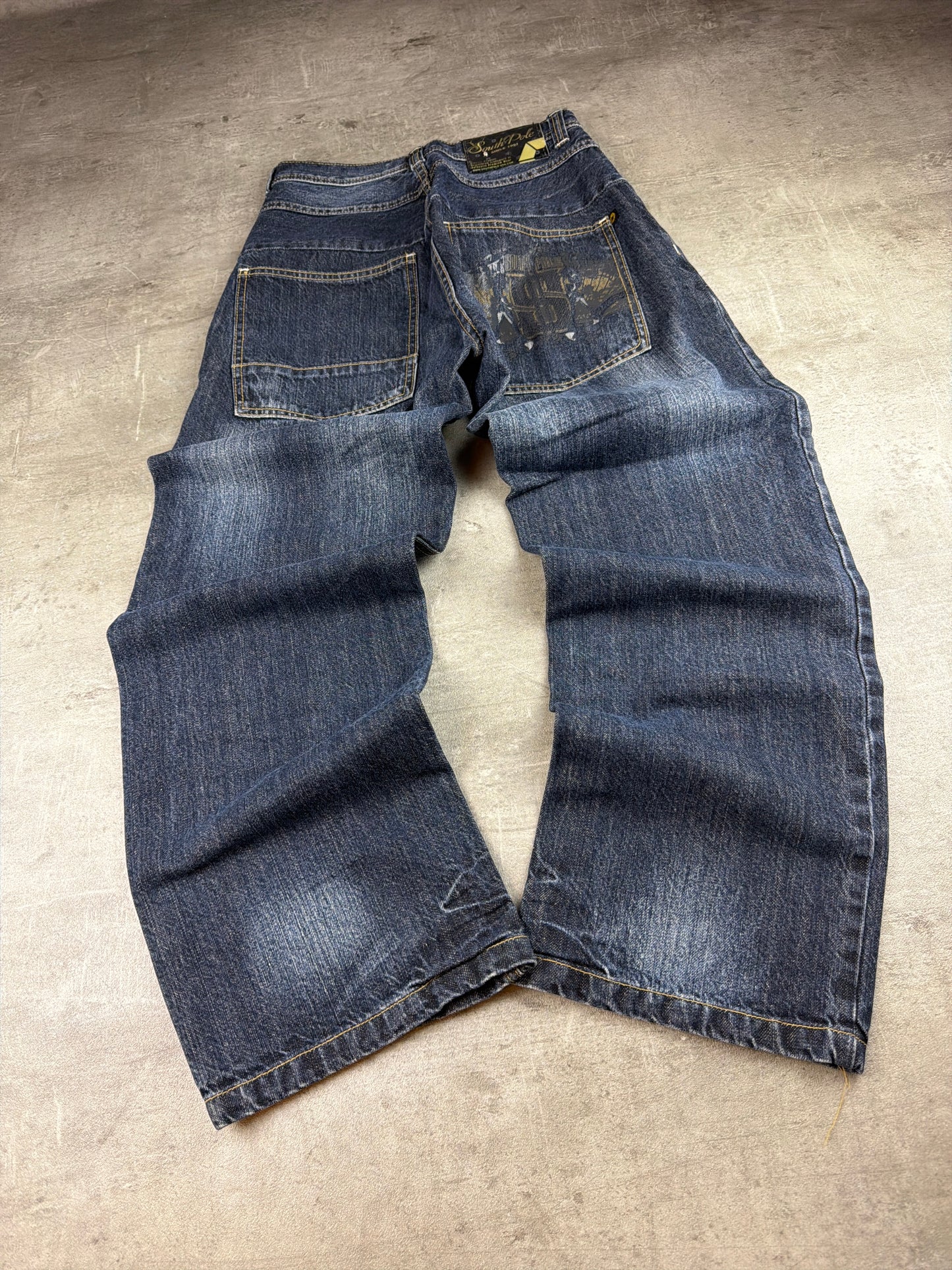 Southpole Heavy Graphic "Dollar" Baggy Denim - Dark Blue Wash