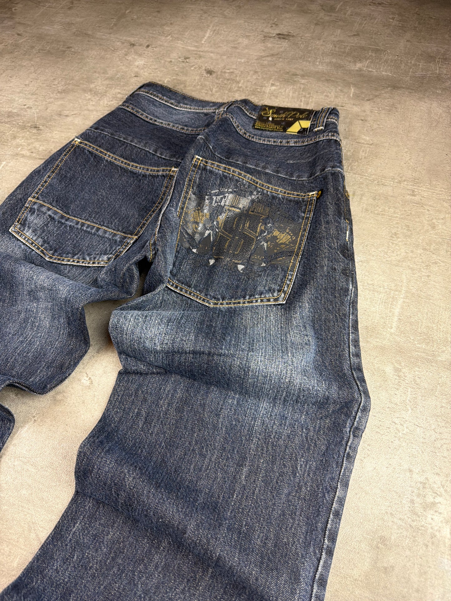 Southpole Heavy Graphic "Dollar" Baggy Denim - Dark Blue Wash