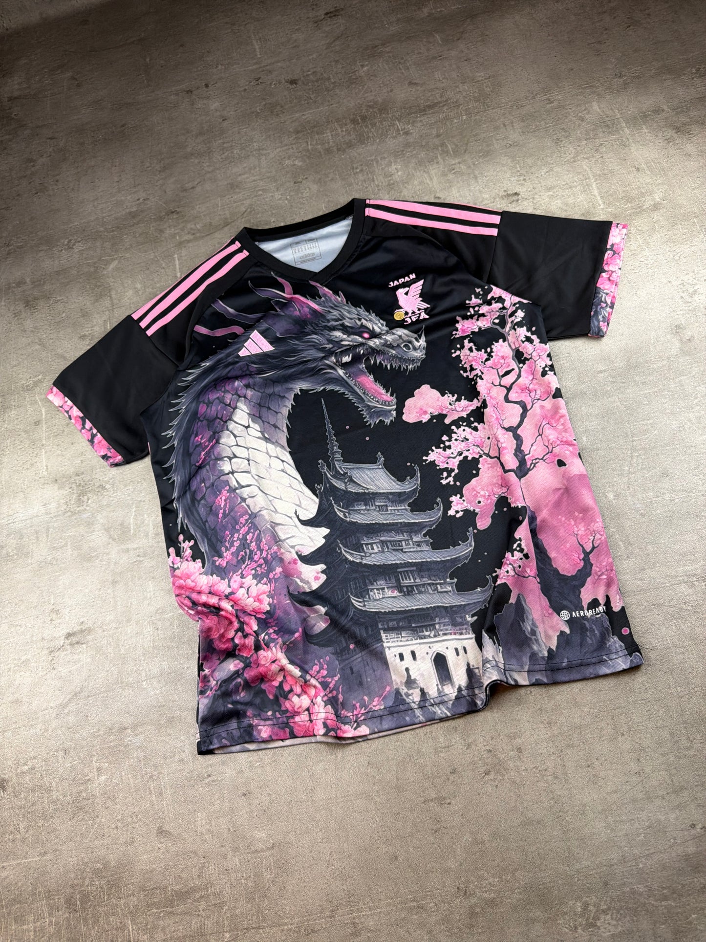 Adidas x Japan "Dragon & Sakura" Special Edition Jersey - Black / Pink Y2K Cyber