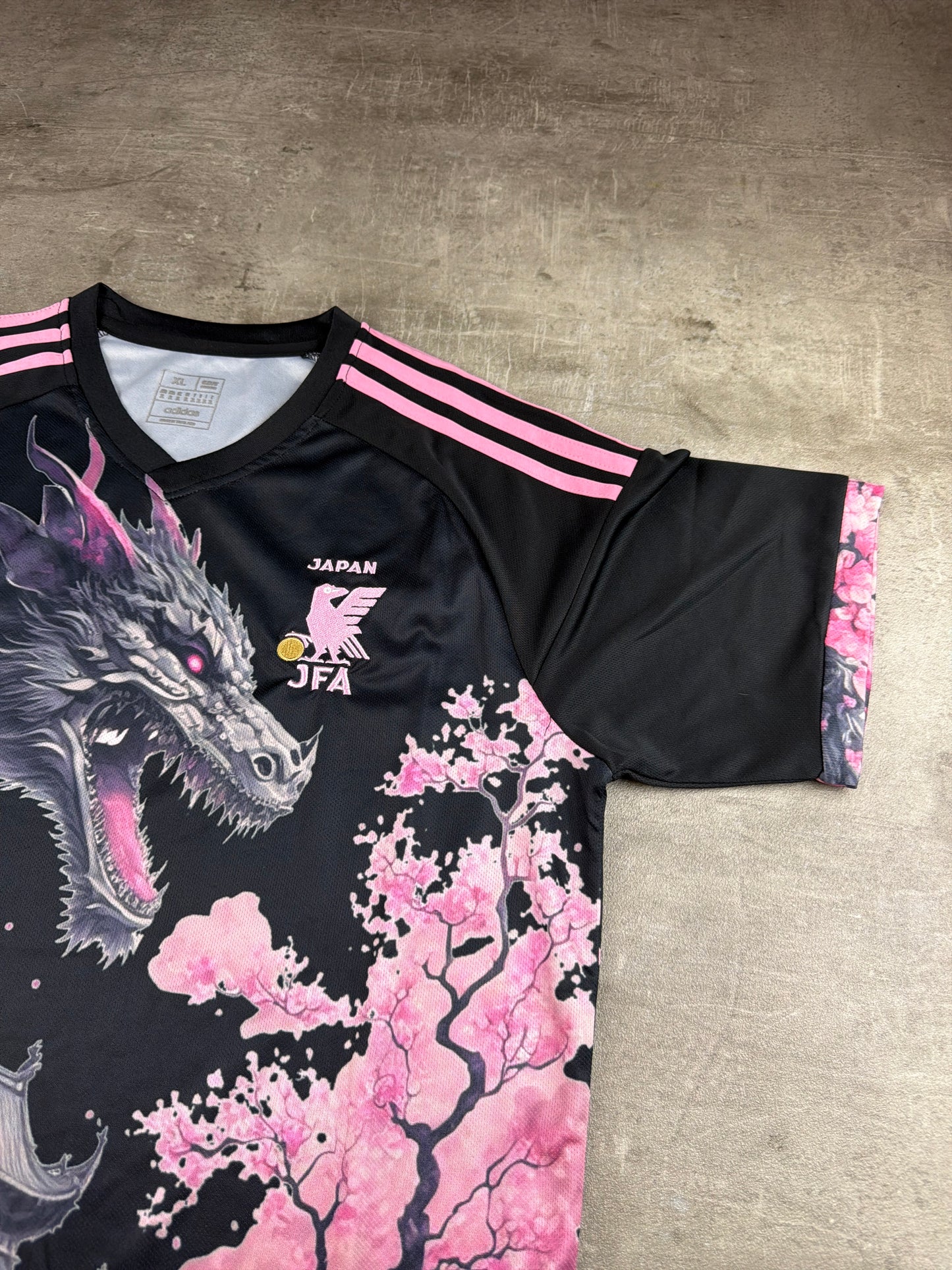 Adidas x Japan "Dragon & Sakura" Special Edition Jersey - Black / Pink Y2K Cyber