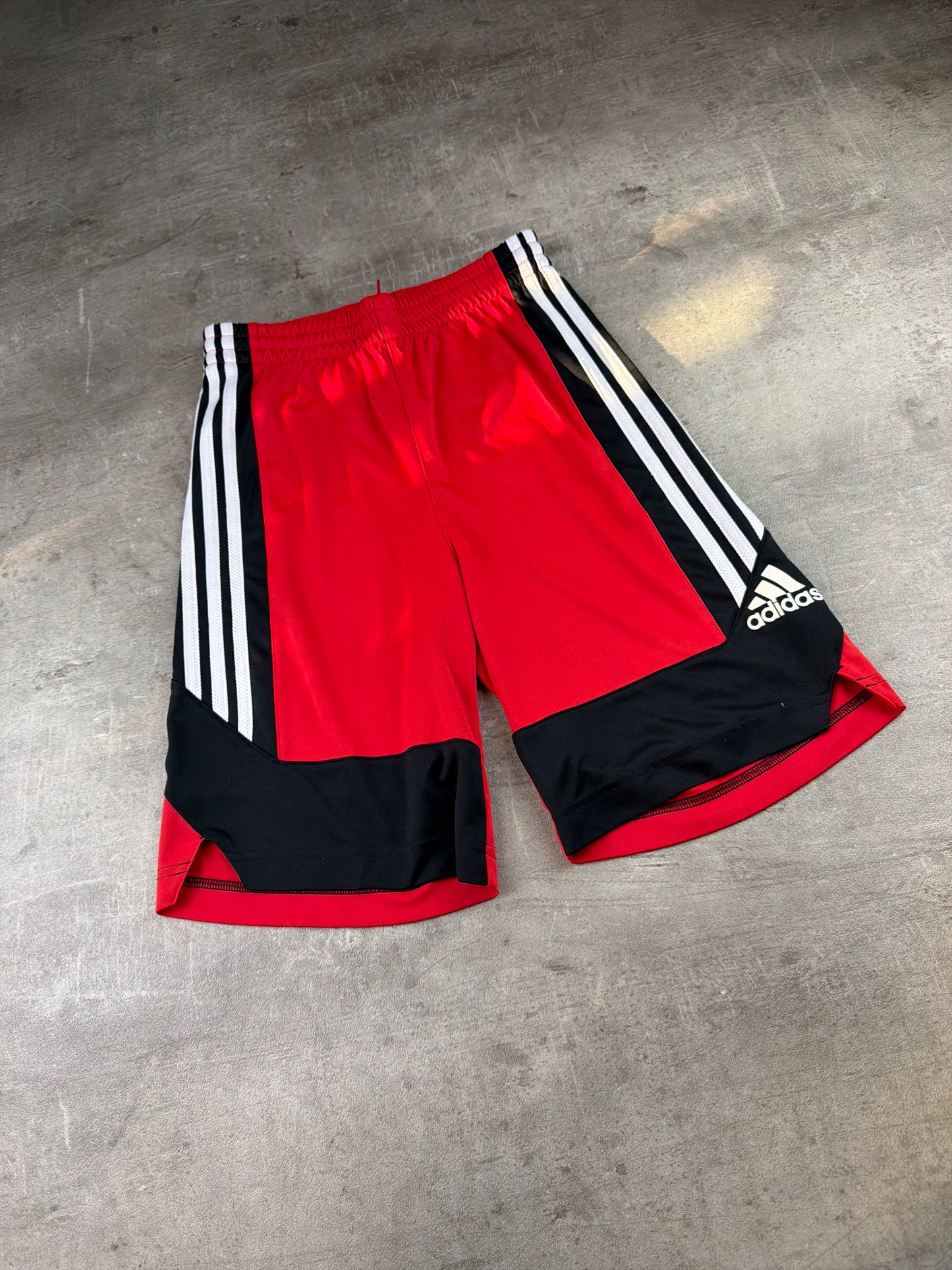 Adidas Three Stripe "Basketball Block" Sport Shorts - Red / Black / White