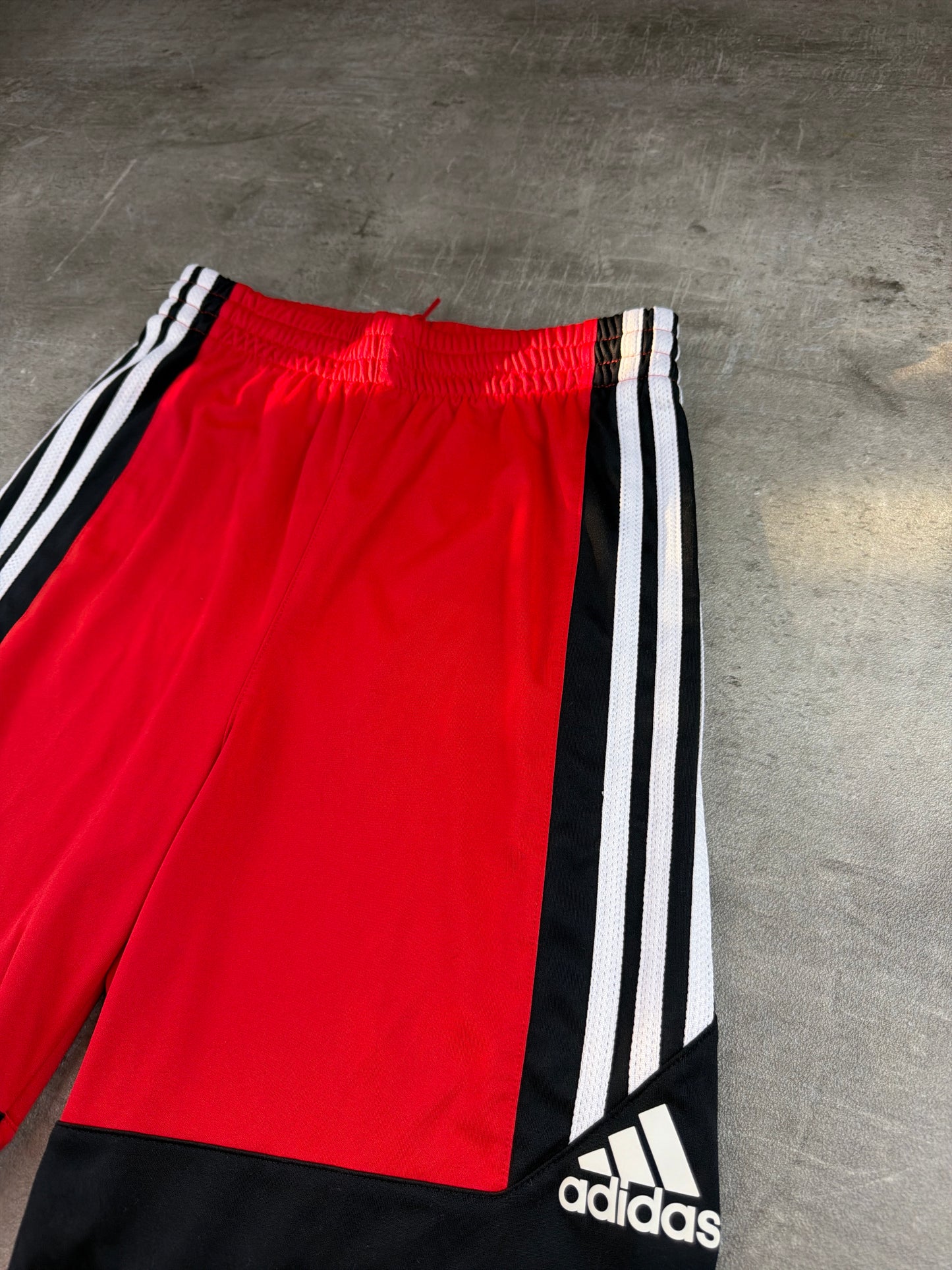 Adidas Three Stripe "Basketball Block" Sport Shorts - Red / Black / White