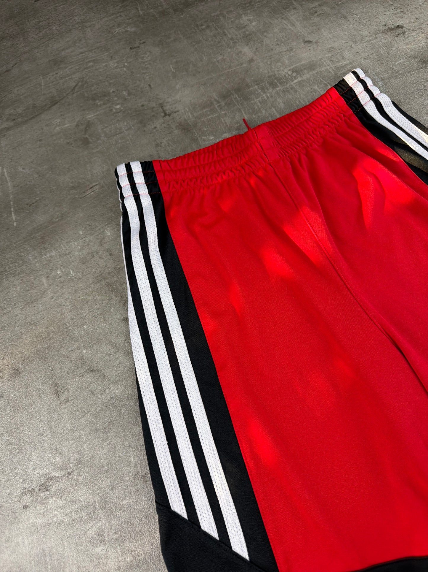 Adidas Three Stripe "Basketball Block" Sport Shorts - Red / Black / White