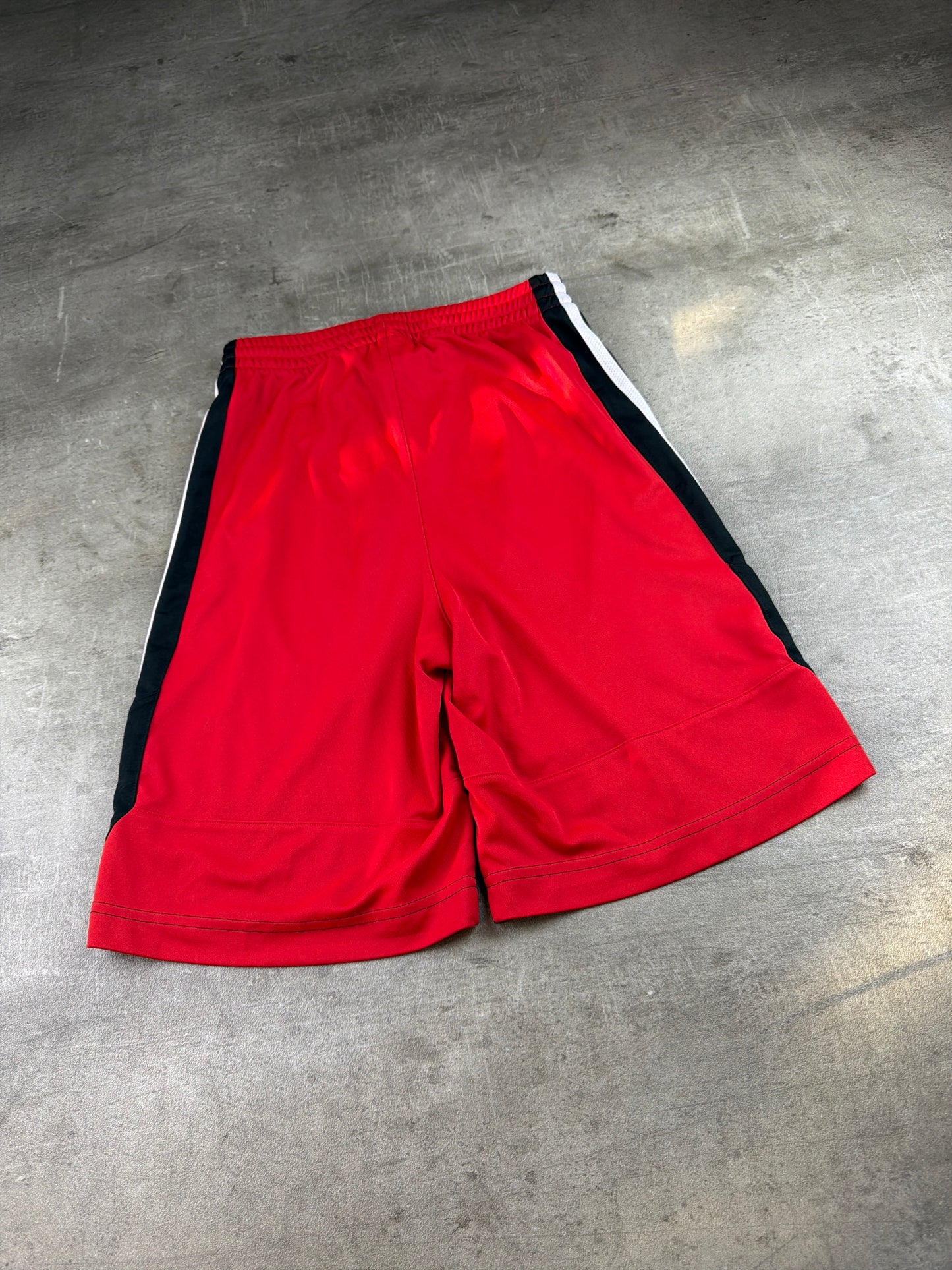 Adidas Three Stripe "Basketball Block" Sport Shorts - Red / Black / White