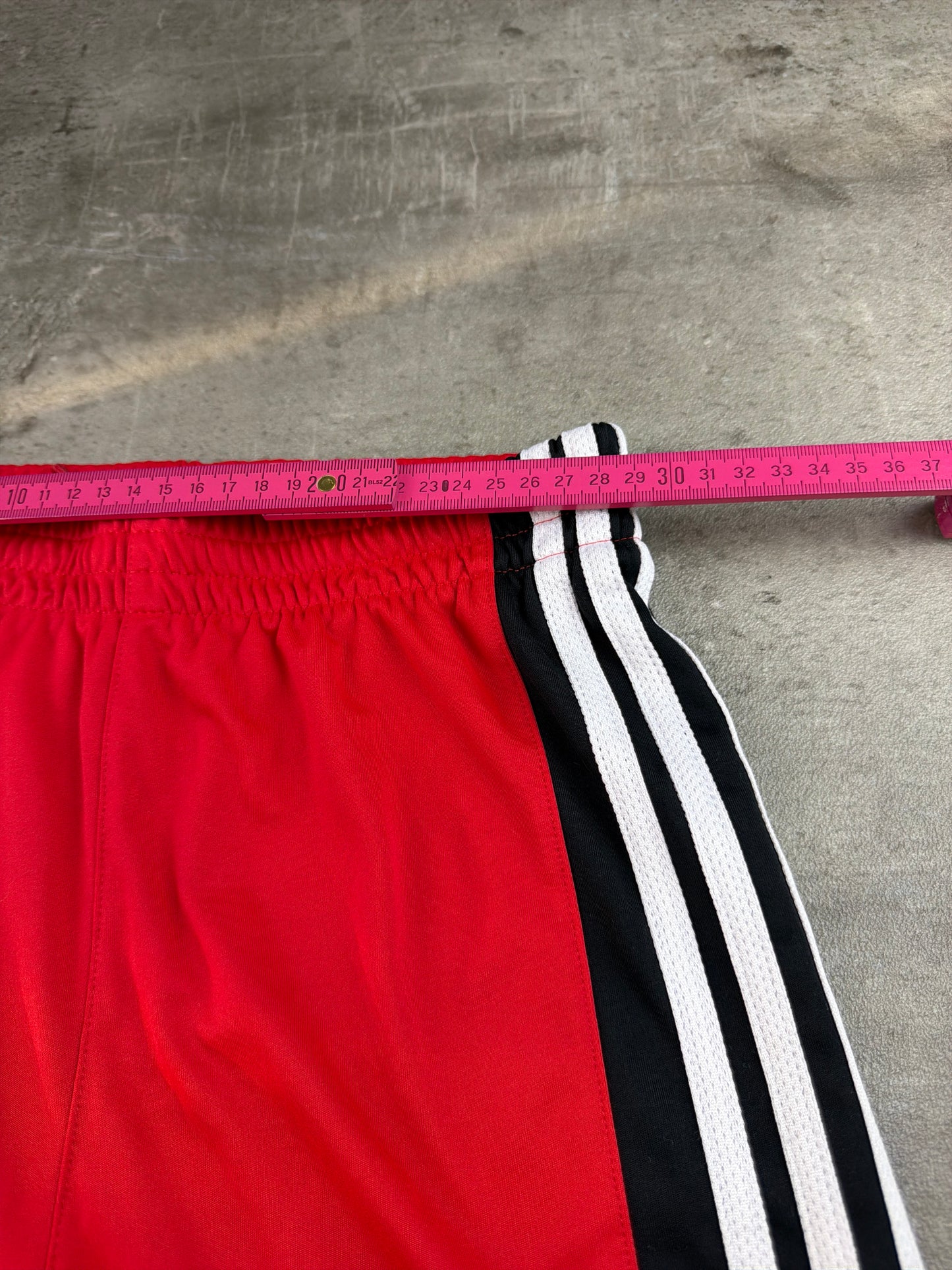 Adidas Three Stripe "Basketball Block" Sport Shorts - Red / Black / White