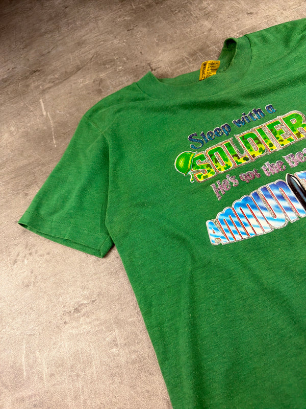Vintage 80s/90s "Sleep with a SOLDIER" Graphic Tee - Bright Green