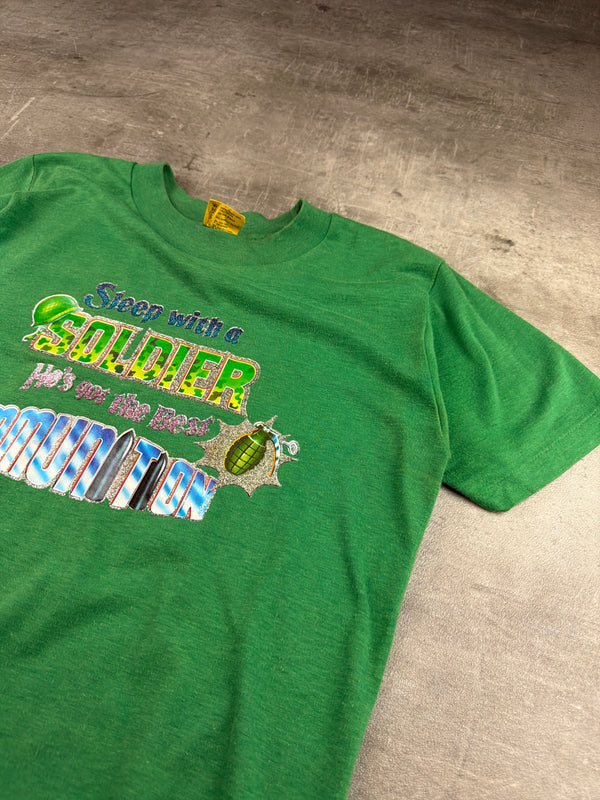 Vintage 80s/90s "Sleep with a SOLDIER" Graphic Tee - Bright Green