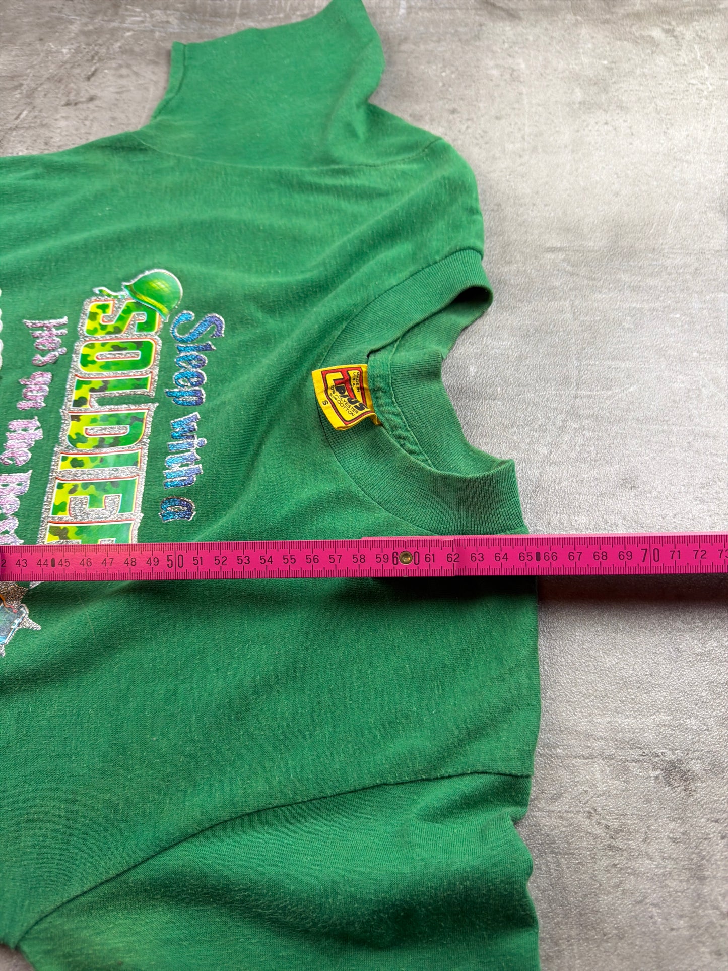 Vintage 80s/90s "Sleep with a SOLDIER" Graphic Tee - Bright Green