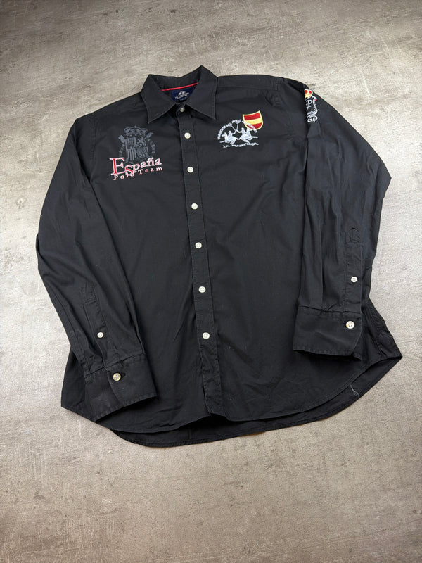 La Martina Vintage España Polo Team Button-Down Shirt – All Black & Embroidered