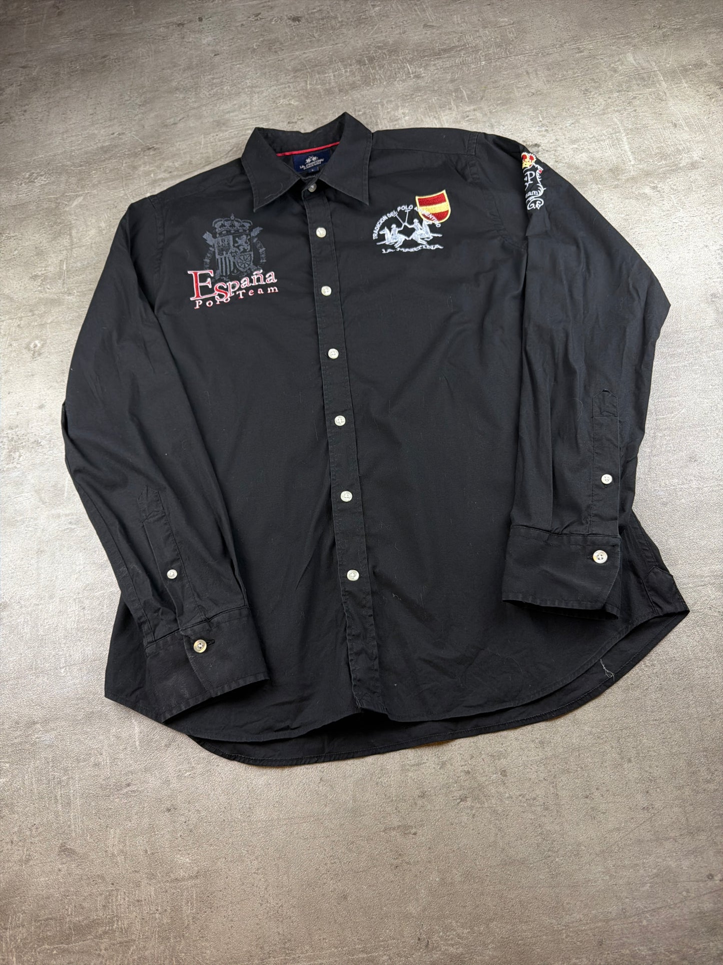 La Martina Vintage España Polo Team Button-Down Shirt – All Black & Embroidered