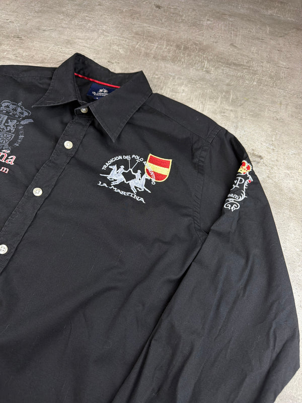 La Martina Vintage España Polo Team Button-Down Shirt – All Black & Embroidered