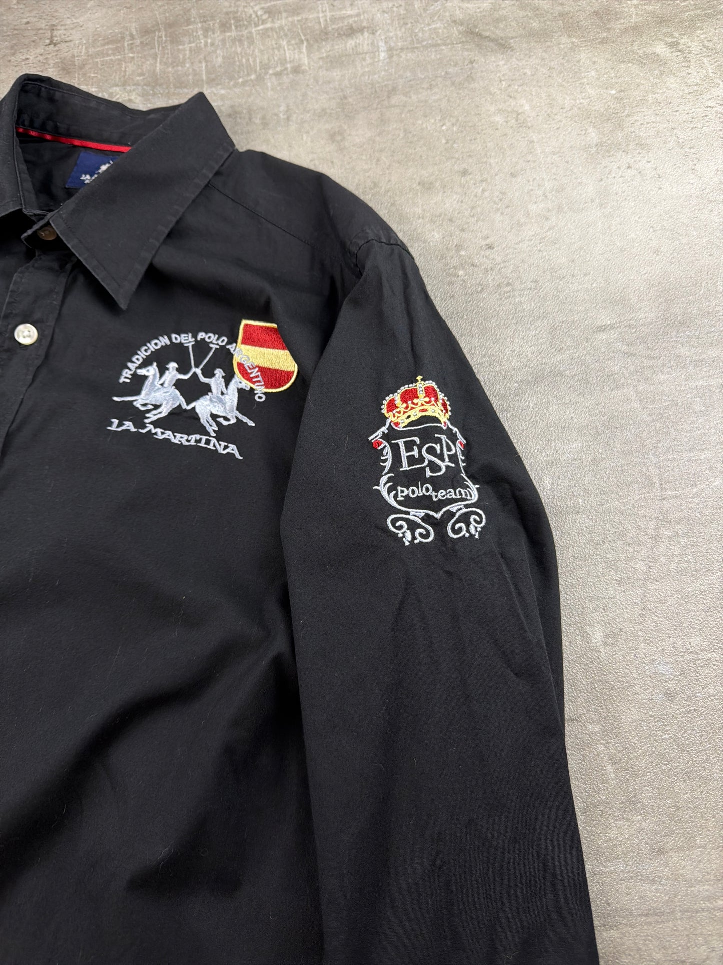 La Martina Vintage España Polo Team Button-Down Shirt – All Black & Embroidered