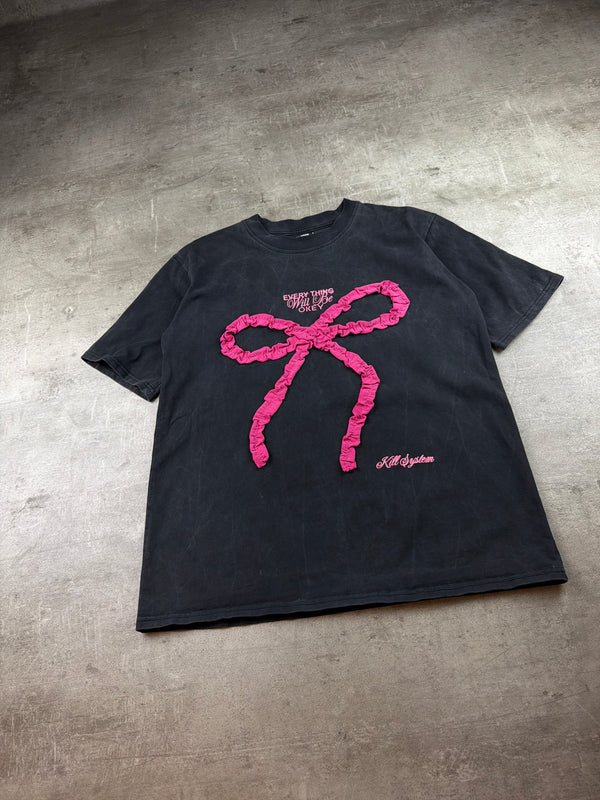 Kill System x New Era Pink Ribbon "Everything Will Be Okey" Graphic Tee - Washed Black / Pink