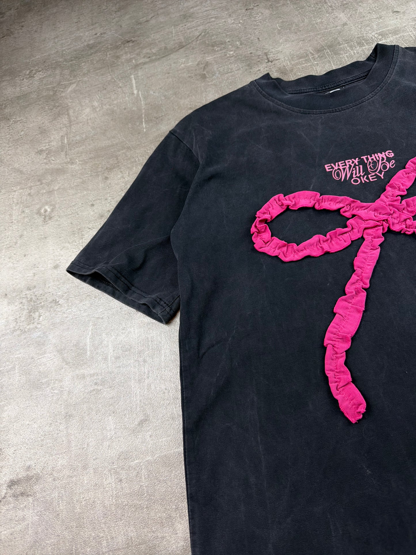 Kill System x New Era Pink Ribbon "Everything Will Be Okey" Graphic Tee - Washed Black / Pink