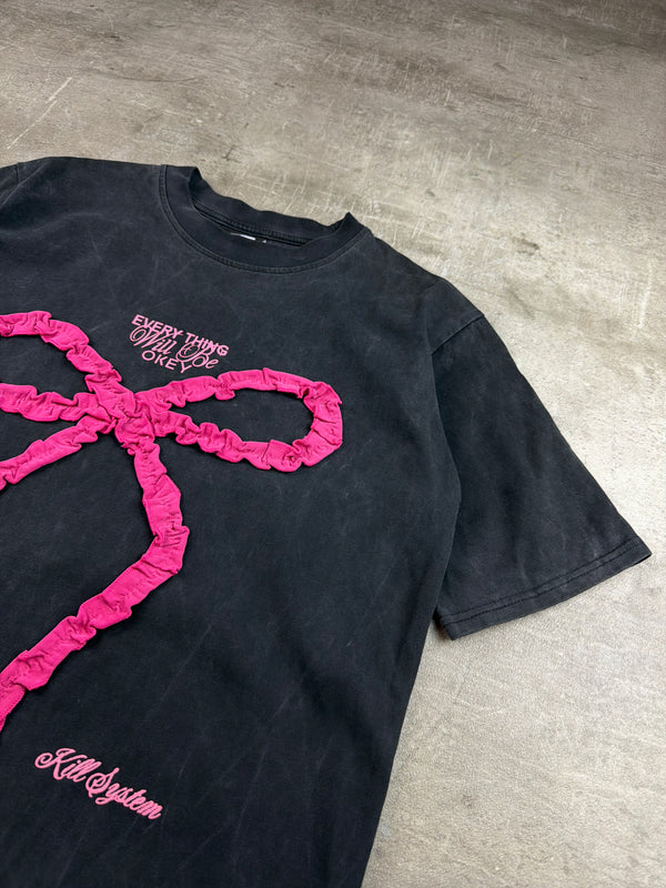Kill System x New Era Pink Ribbon "Everything Will Be Okey" Graphic Tee - Washed Black / Pink