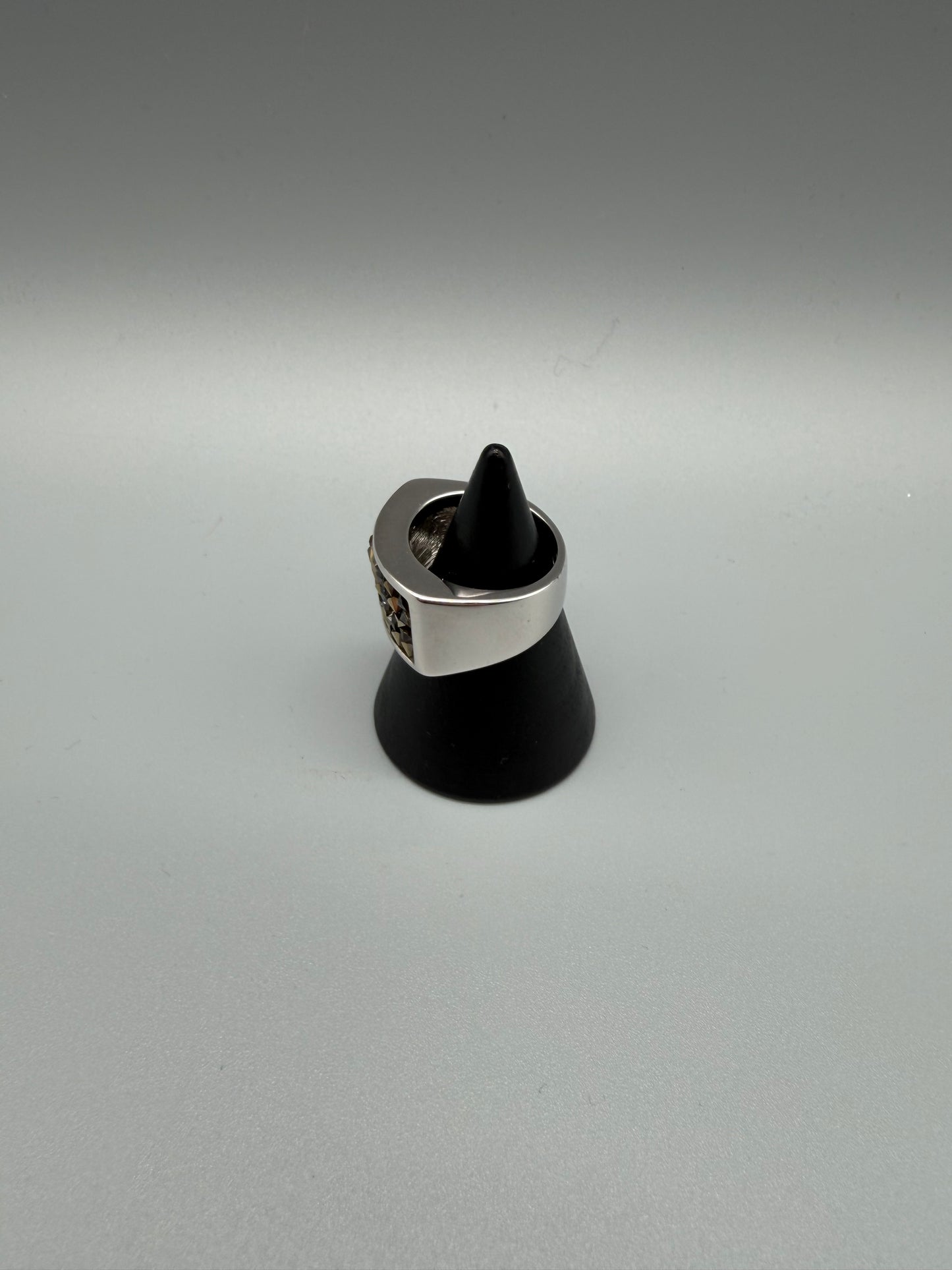 Pierre Lang Y2K Chunky Rhinestone Statement Ring – Silver / Smoked Crystal
