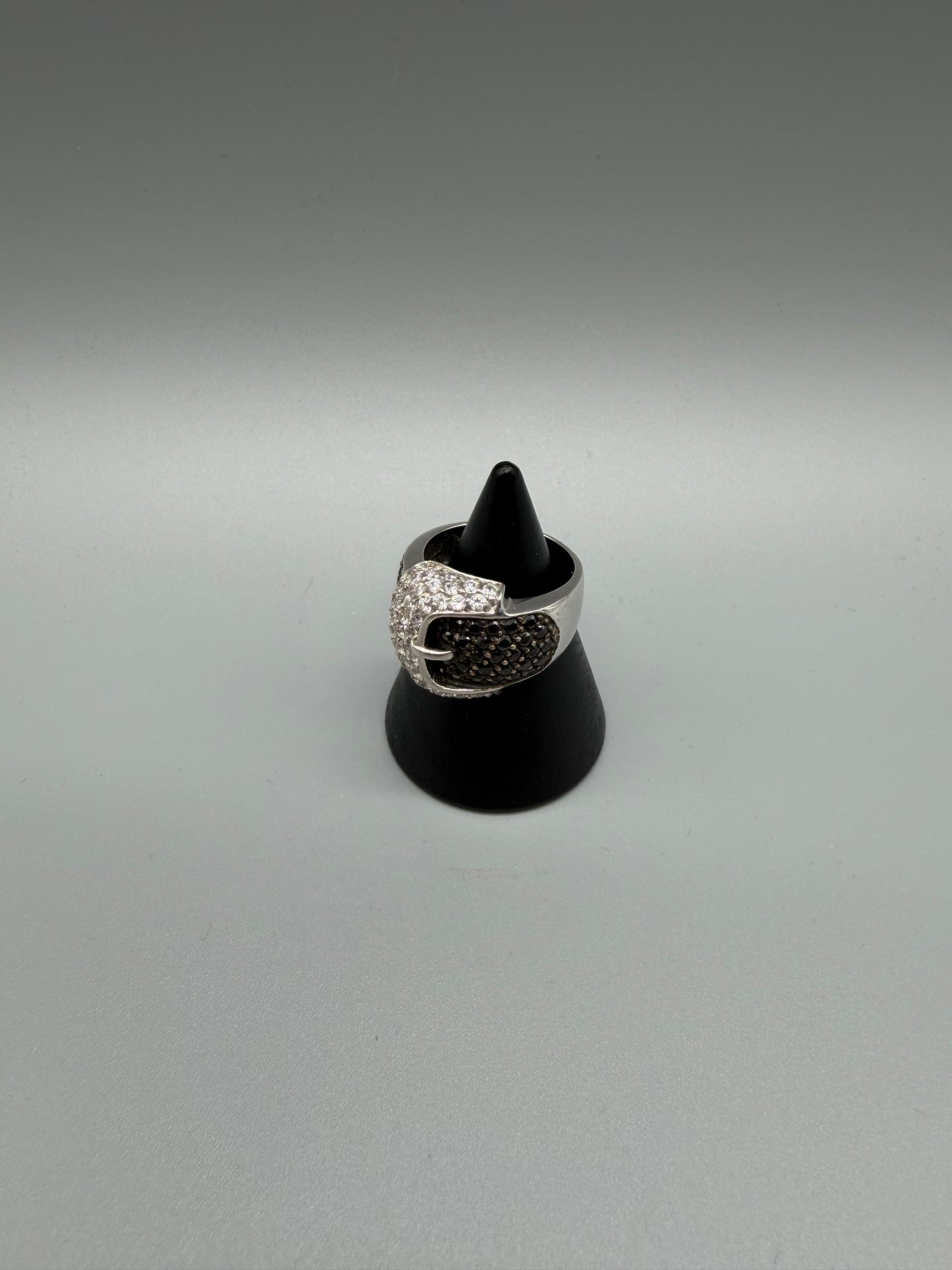 Pierre Lang Y2K Buckle Ring - Silver / Black Rhinestones