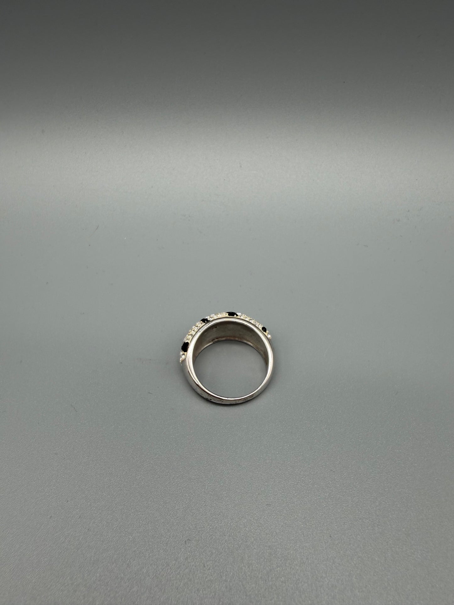 Pierre Lang Y2K Crystal Statement Band Ring – Silver / Black Zebra Animal Print