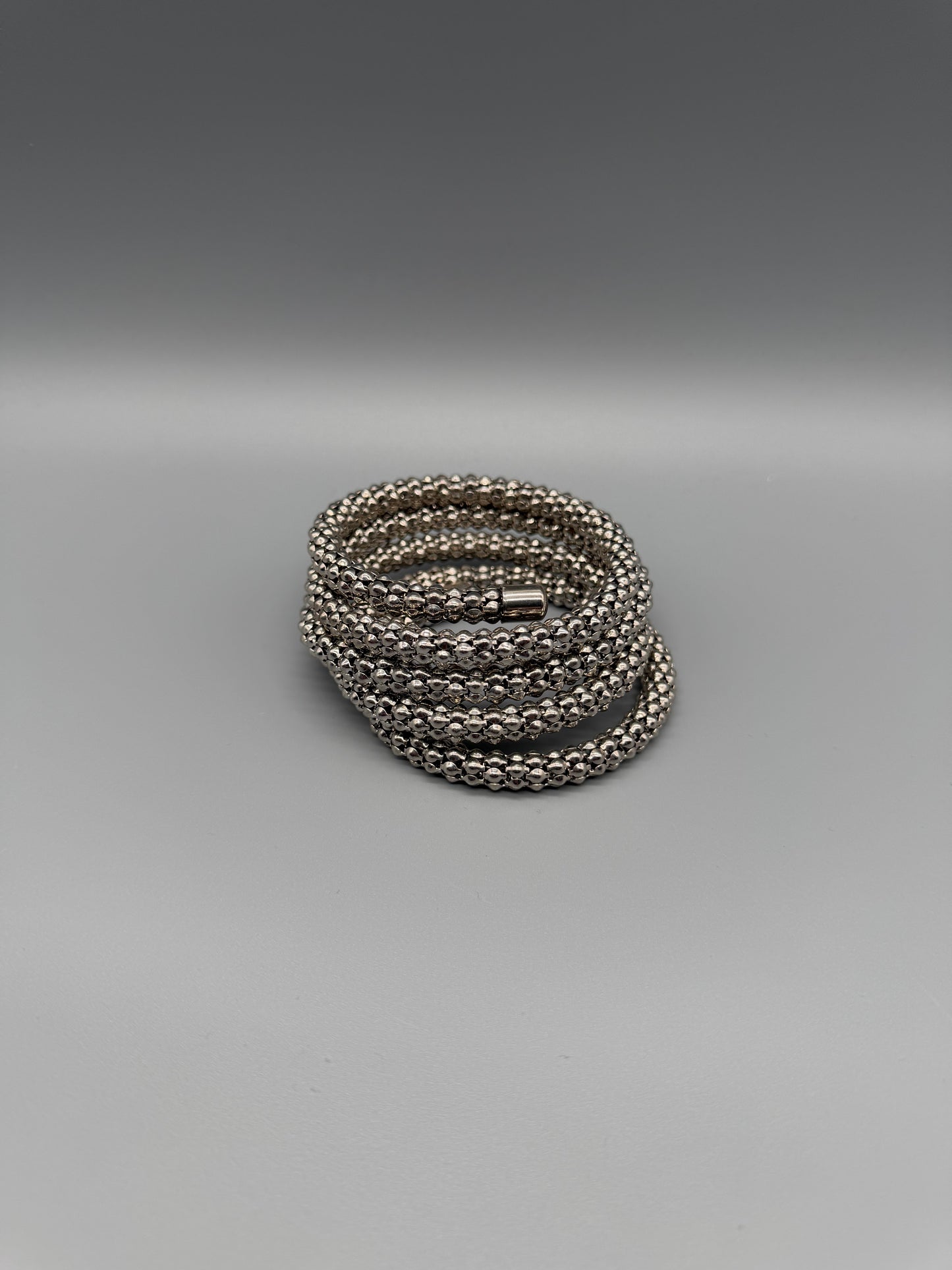 Pierre Lang Chunky Beaded Spiral Wrap Bracelet – Metallic Silver Cyber Y2K