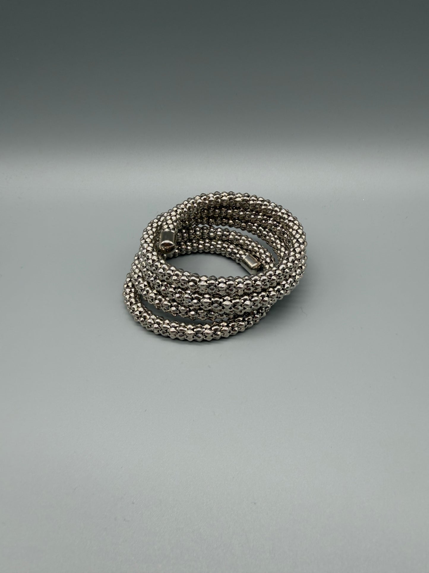 Pierre Lang Chunky Beaded Spiral Wrap Bracelet – Metallic Silver Cyber Y2K