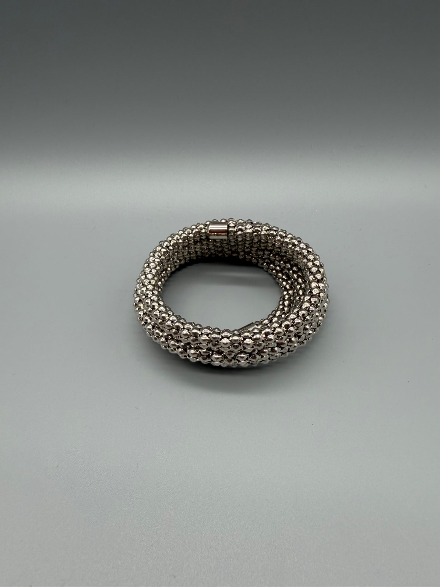 Pierre Lang Chunky Beaded Spiral Wrap Bracelet – Metallic Silver Cyber Y2K