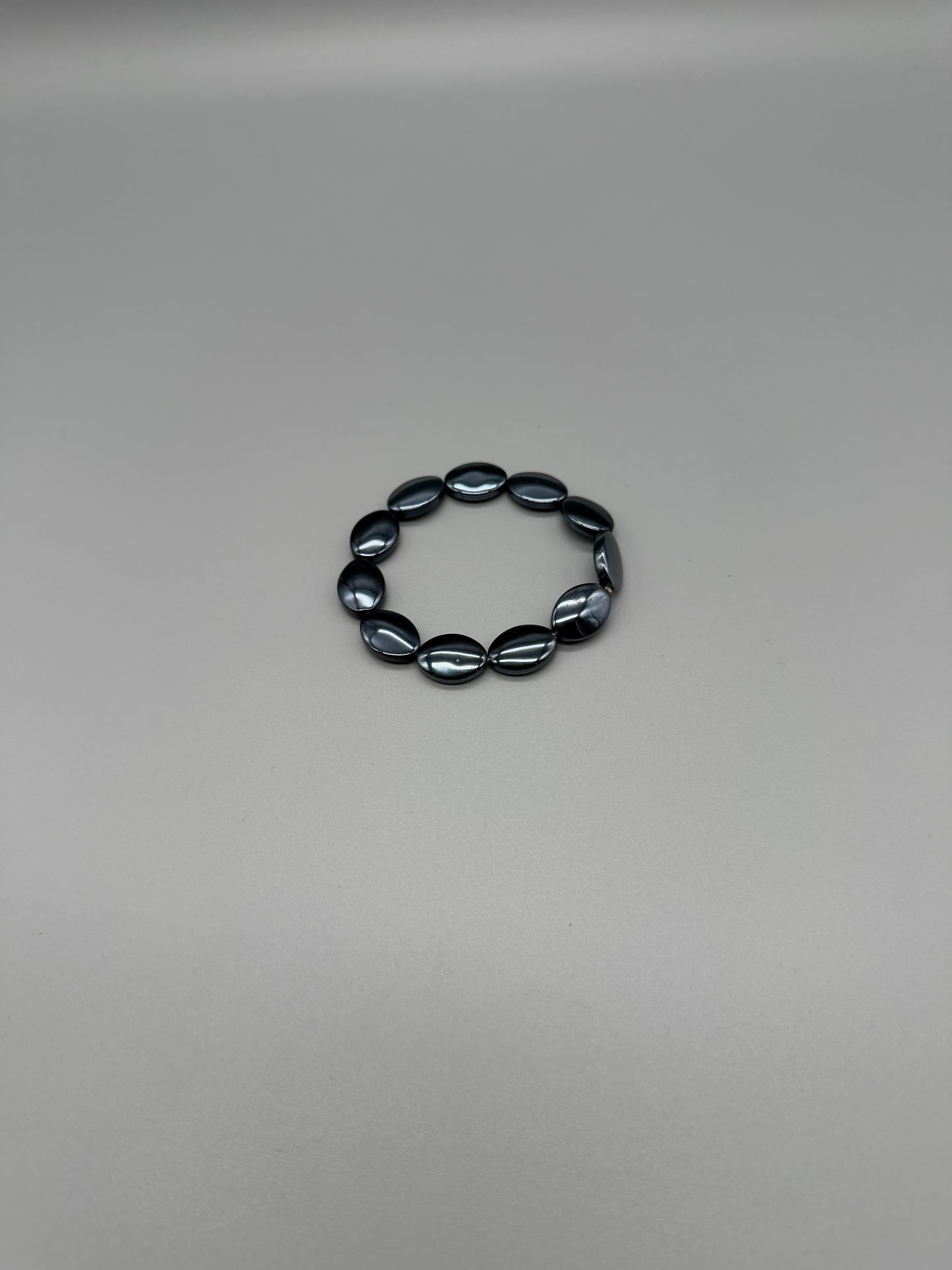 Y2K Metallic Hematite Oval Bead Elastic Bracelet - All Black / Cyber Chrome