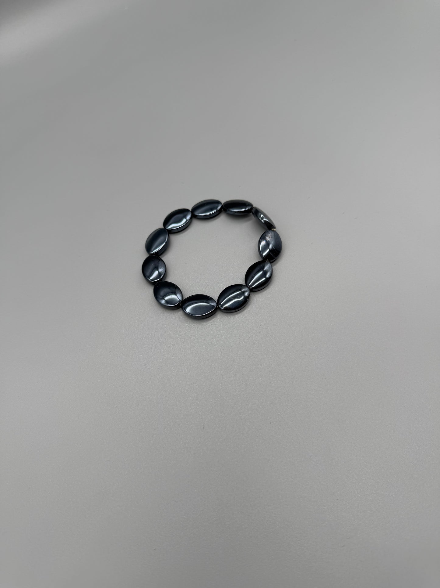 Y2K Metallic Hematite Oval Bead Elastic Bracelet - All Black / Cyber Chrome