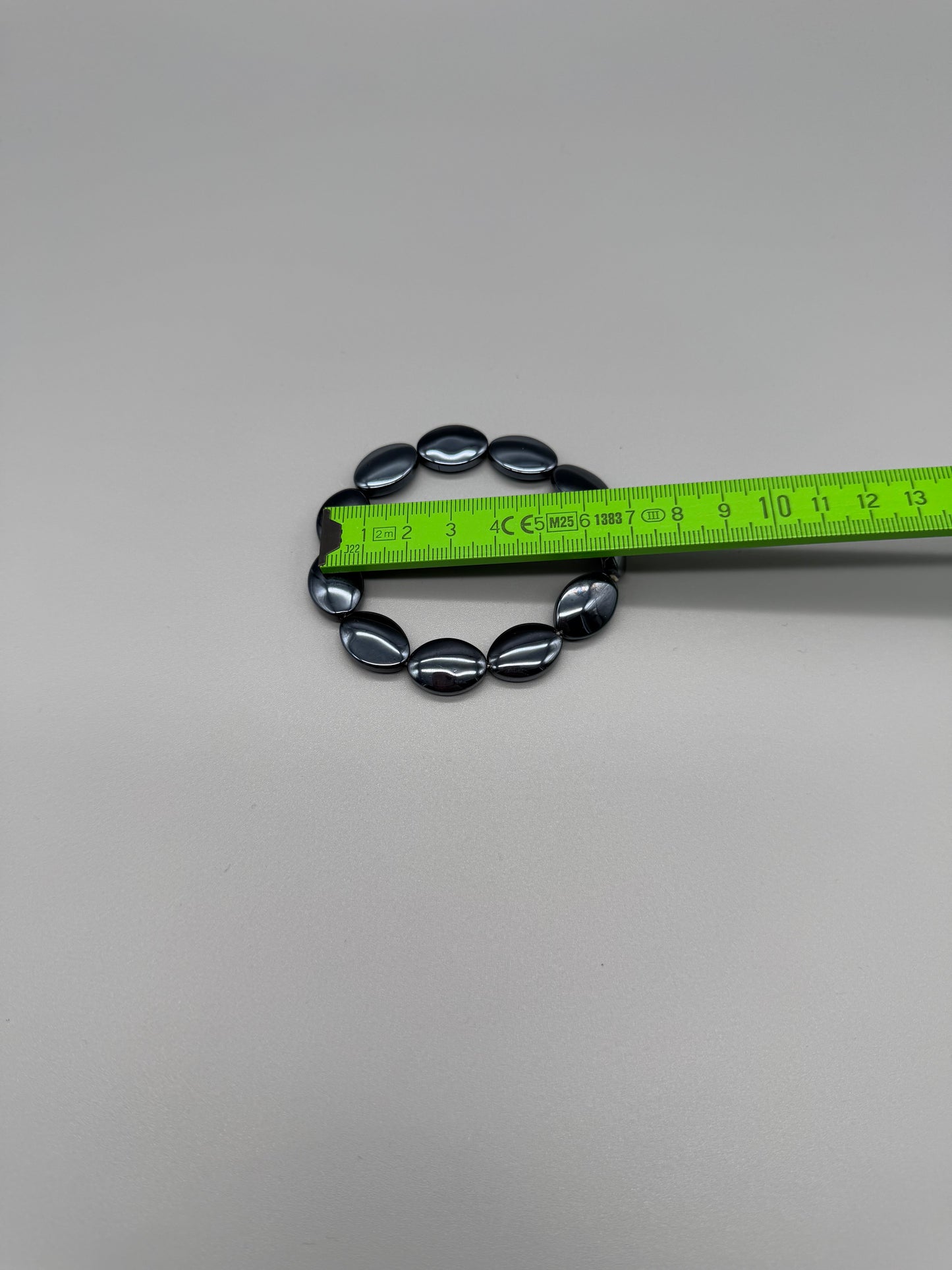 Y2K Metallic Hematite Oval Bead Elastic Bracelet - All Black / Cyber Chrome