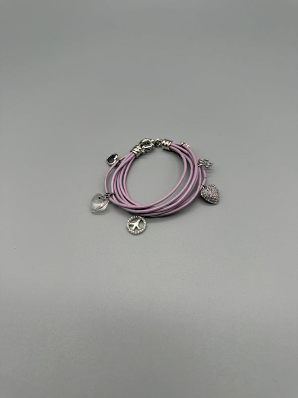 Vintage Y2K Multi-Strand Rhinestone Charm Bracelet – Pastel Lilac / Silver