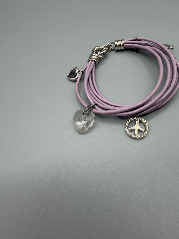 Vintage Y2K Multi-Strand Rhinestone Charm Bracelet – Pastel Lilac / Silver