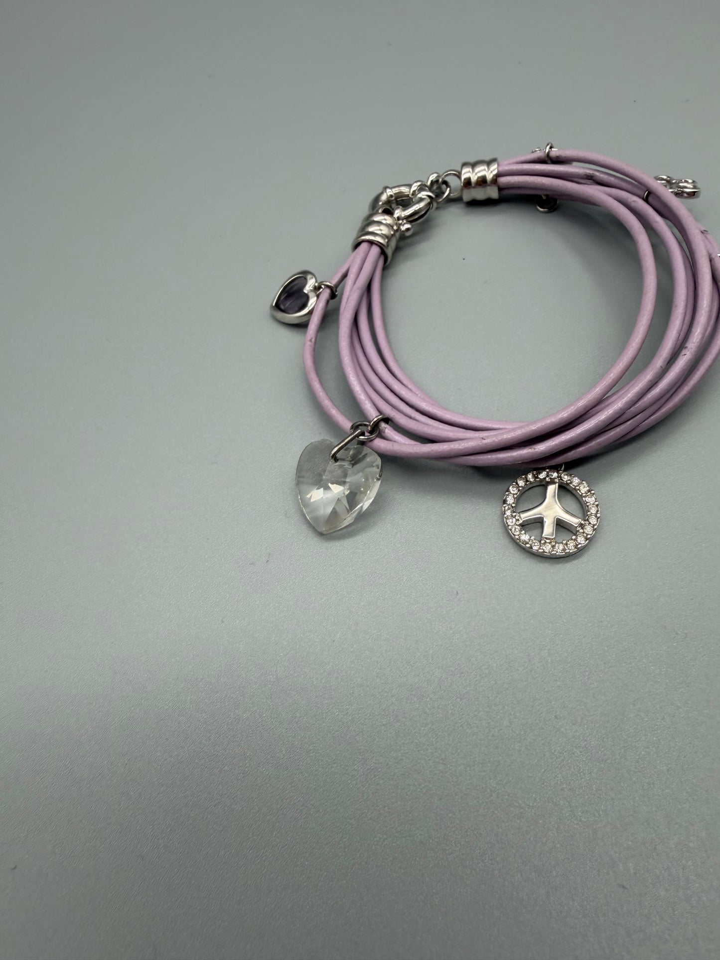 Vintage Y2K Multi-Strand Rhinestone Charm Bracelet – Pastel Lilac / Silver