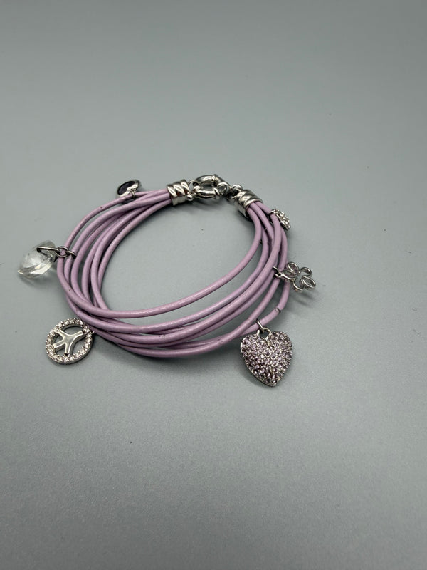 Vintage Y2K Multi-Strand Rhinestone Charm Bracelet – Pastel Lilac / Silver
