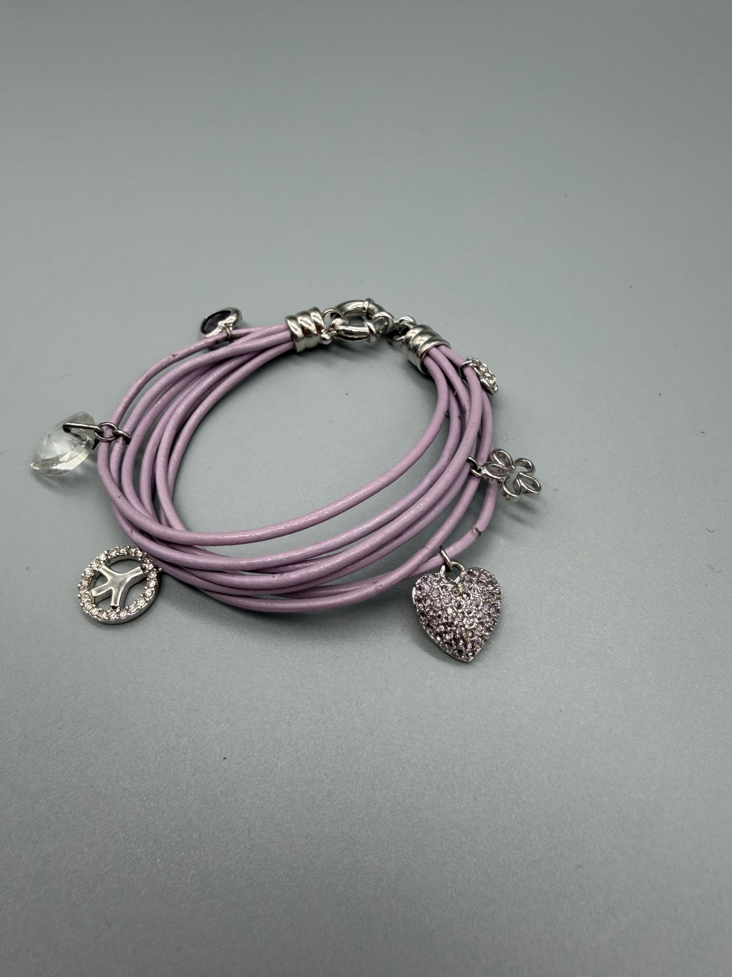 Vintage Y2K Multi-Strand Rhinestone Charm Bracelet – Pastel Lilac / Silver
