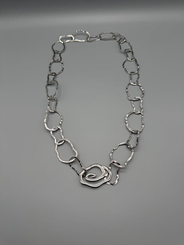 Pierre Lang Statement Organic Spiral Chain Belt / Necklace – Silver / Y2K Cyber Grunge Aesthetic