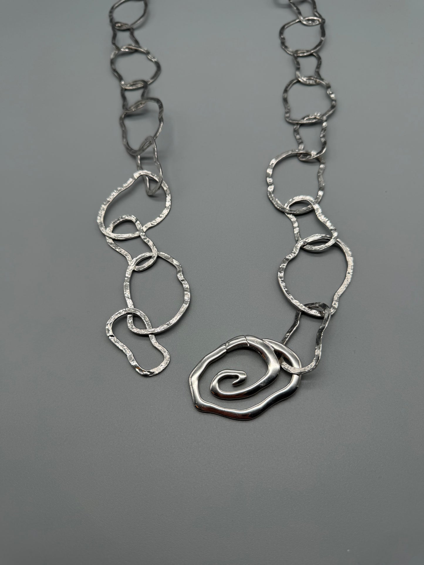 Pierre Lang Statement Organic Spiral Chain Belt / Necklace – Silver / Y2K Cyber Grunge Aesthetic