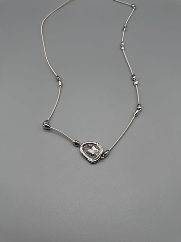 Pierre Lang Y2K Cyber Snake Chain Crystal Drop Necklace – Metallic Silver / Clear