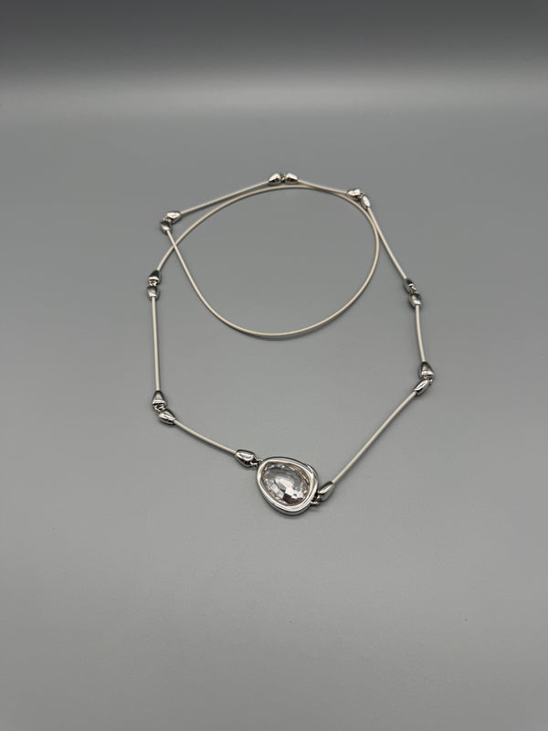 Pierre Lang Y2K Cyber Snake Chain Crystal Drop Necklace – Metallic Silver / Clear