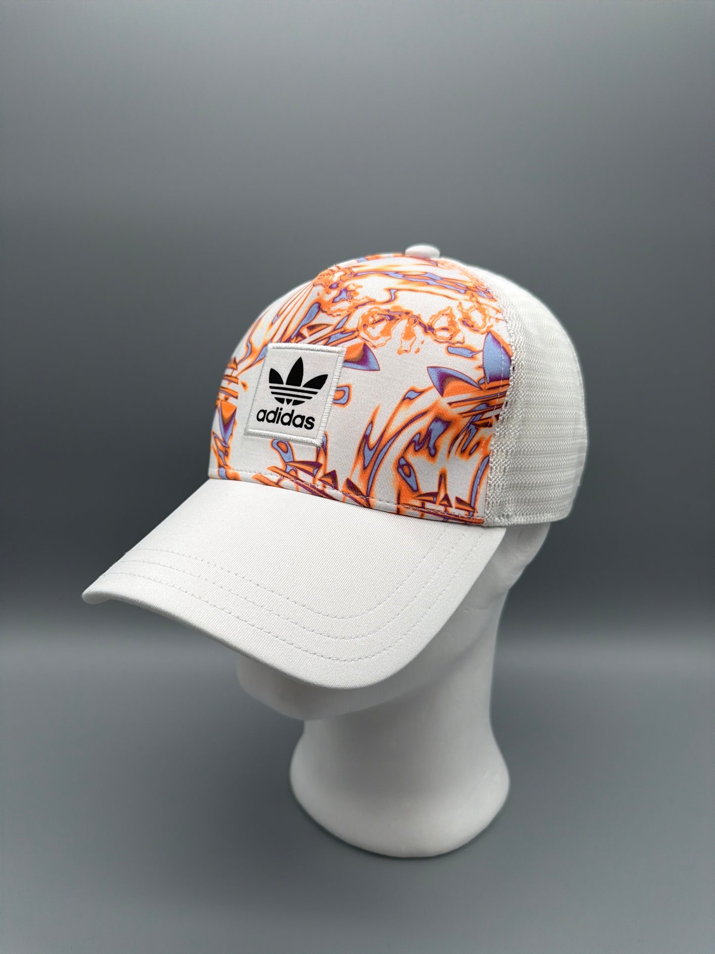 Adidas Originals Cyber Trefoil Trucker Cap – Orange / White Graphic
