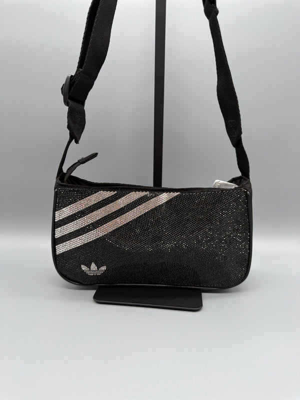 Adidas Originals Rhinestone Glitter Trefoil Baguette Shoulder Bag - All Black / Cyber Y2K