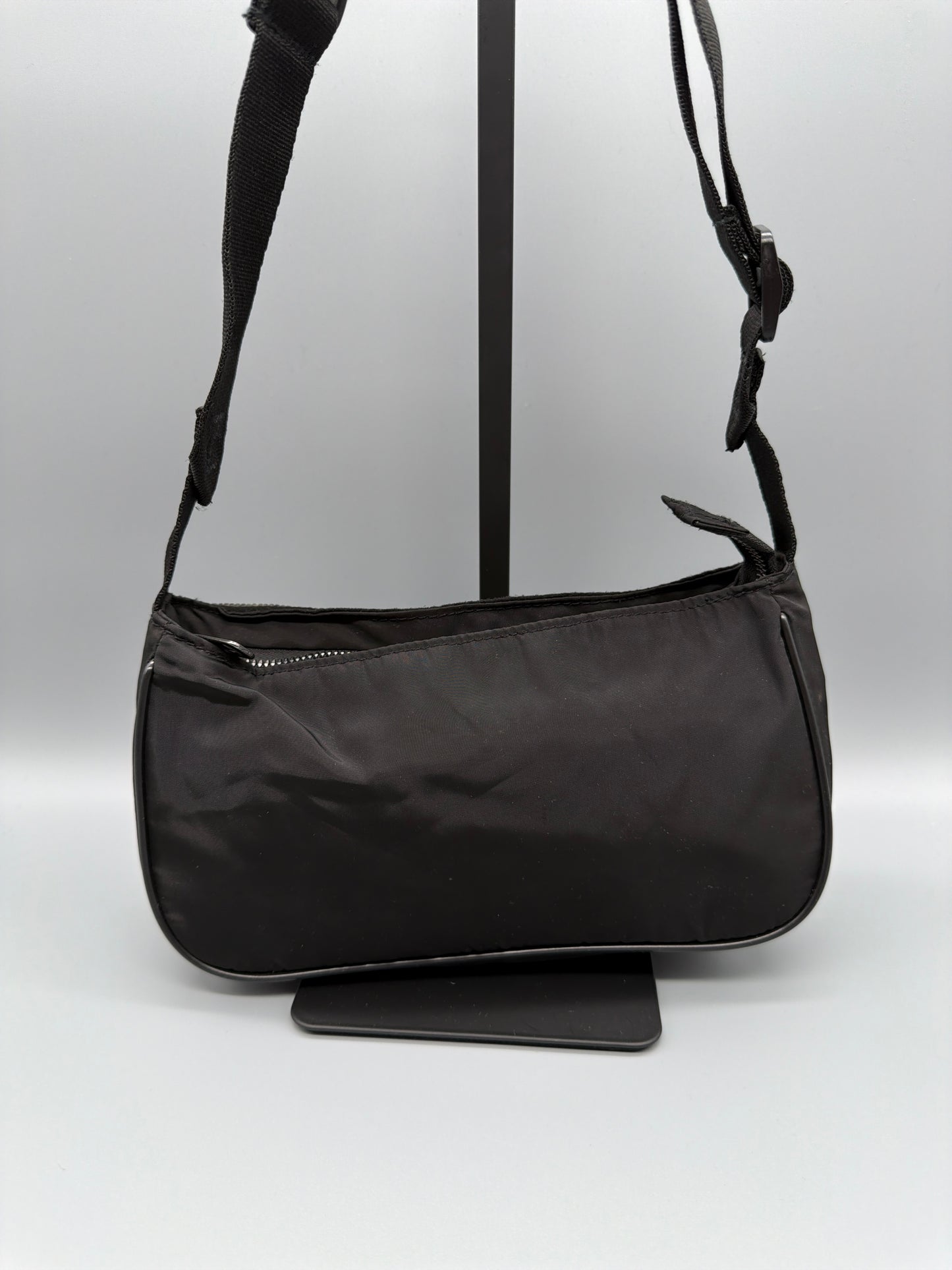 Adidas Originals Rhinestone Glitter Trefoil Baguette Shoulder Bag - All Black / Cyber Y2K